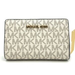 Michael Kors Medium Bifold Zip Chain Wallet Vanilla/Brown